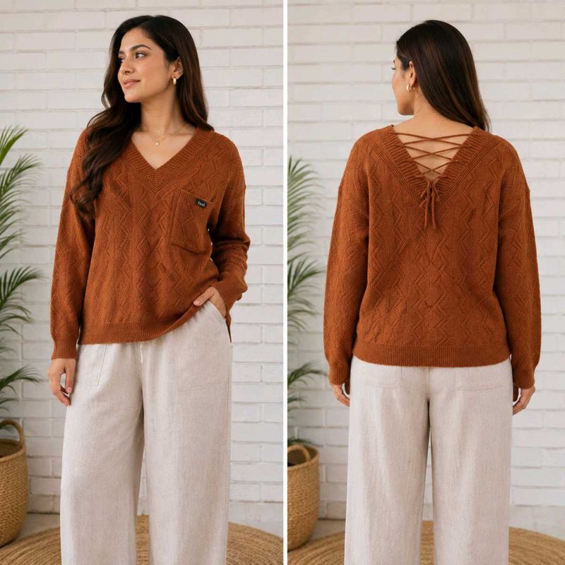 Chic V-Neck Cable Knit Sweater