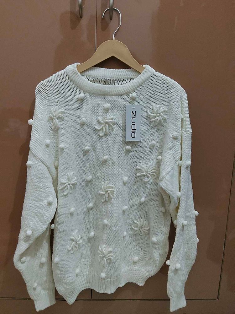 Cream Textured Knit Sweater