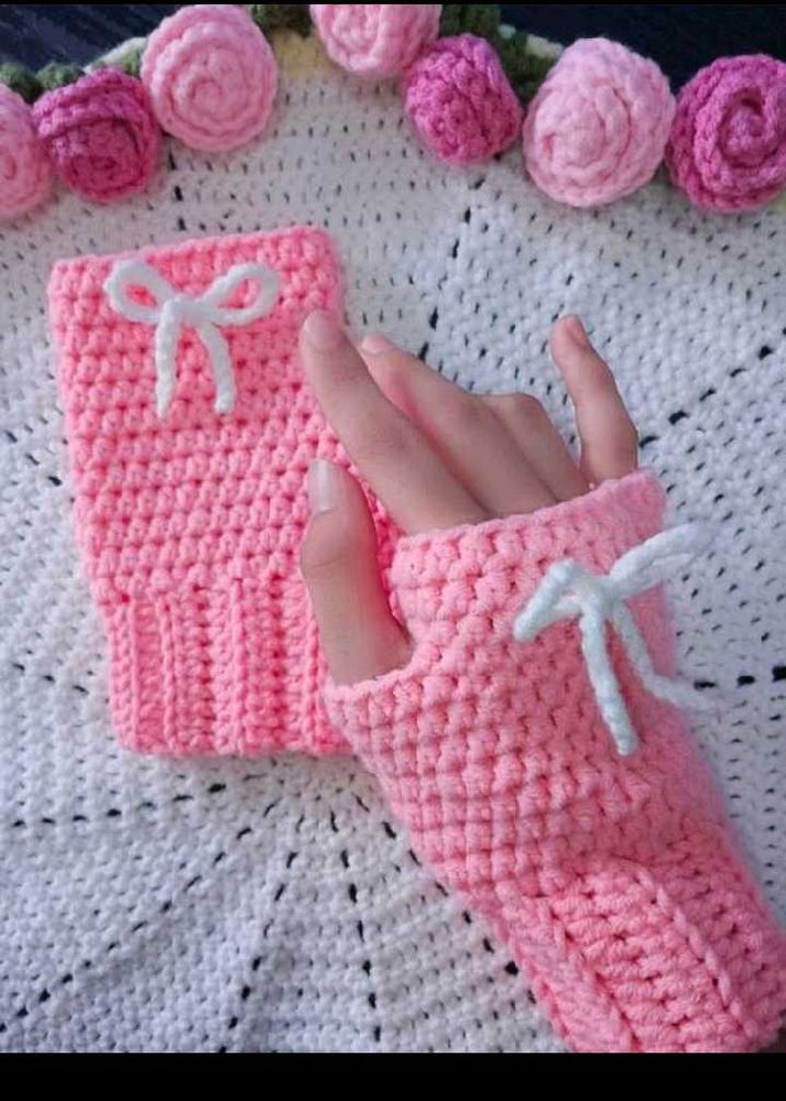Pink Crochet Wrist Warmers