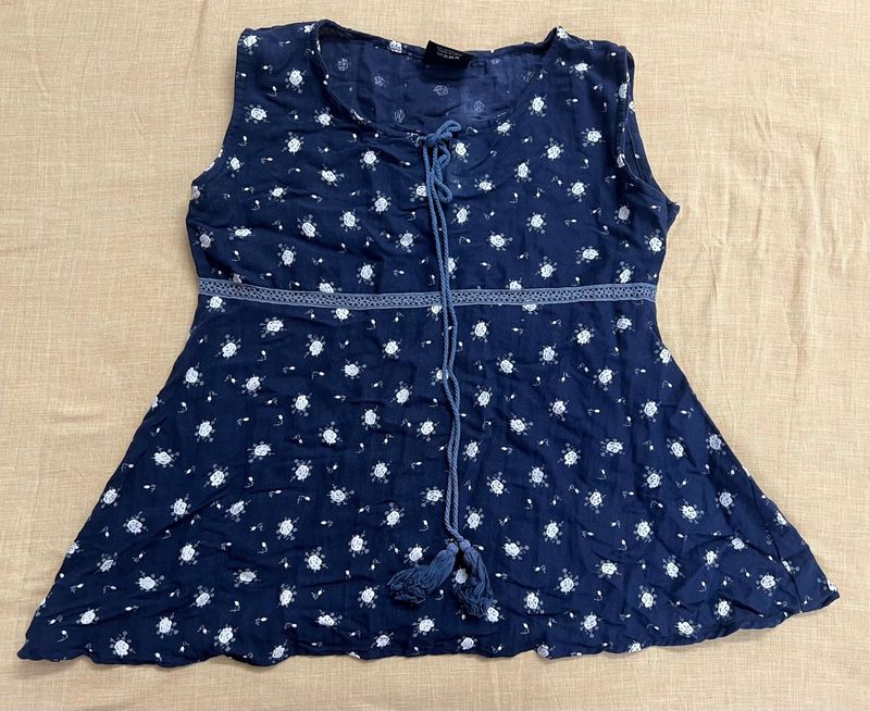 Navy Blue Floral Sleeveless Top