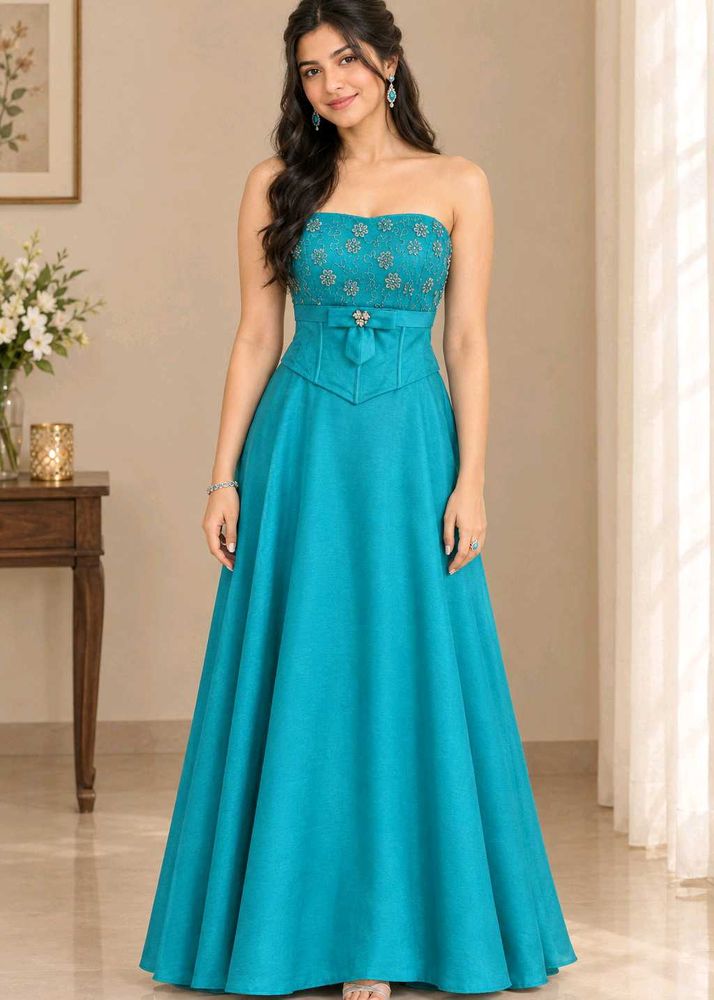 Elegant Teal Strapless Gown