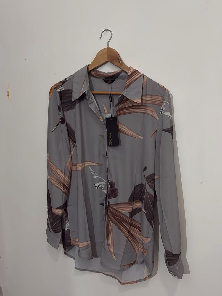 Stylish Grey Floral Print Korean Shirt