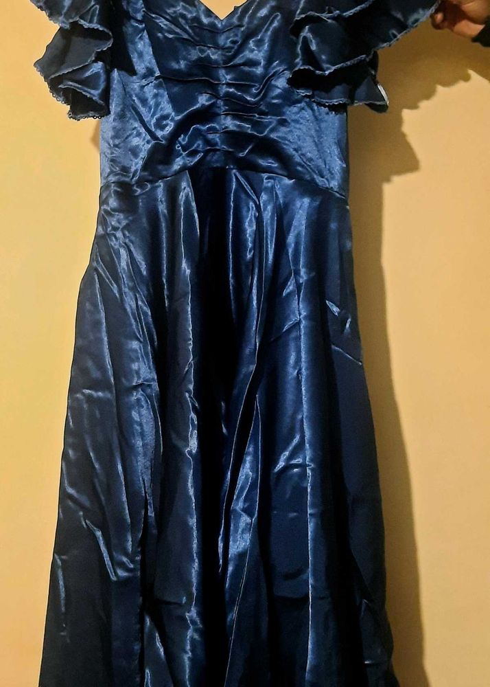 Elegant Blue high low Ruffled Dress