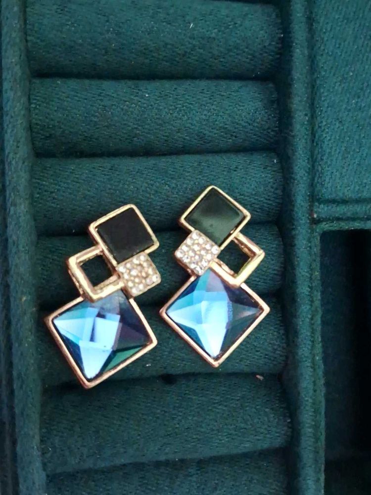 Geometric Blue Crystal Earrings