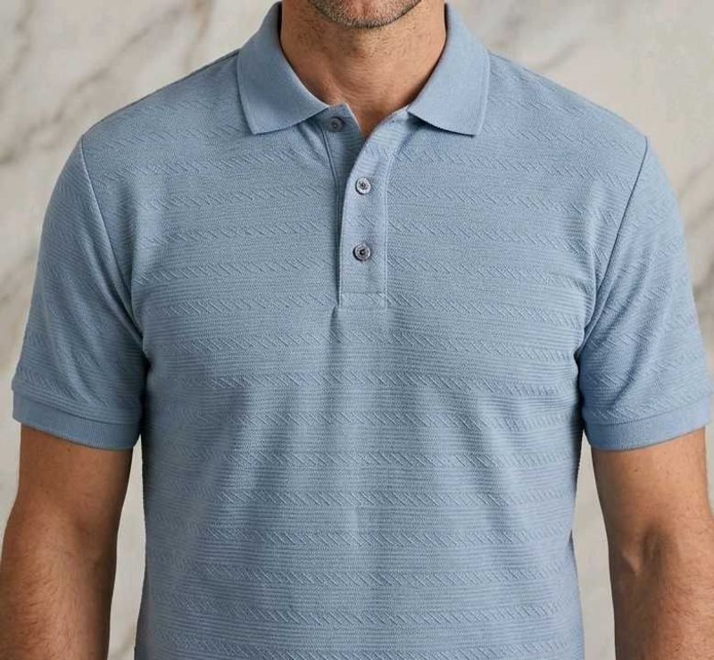 Men's Blue Textured Polo Shirt
