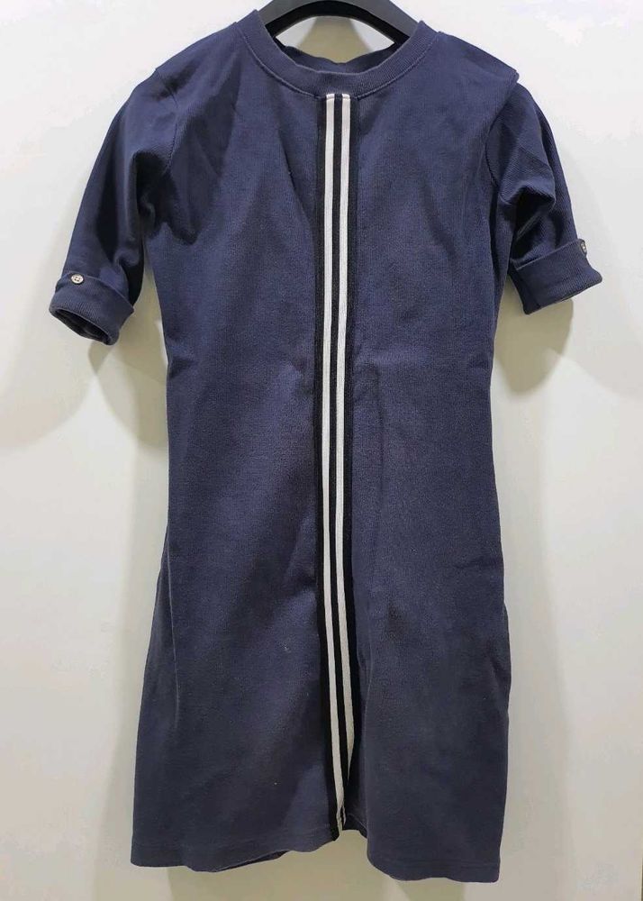 Navy Blue Bodycon Comfort Dress with Stripes