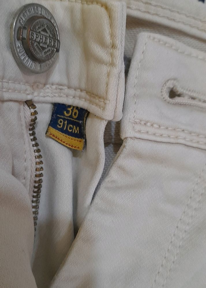 Cream Casual Trousers For Men