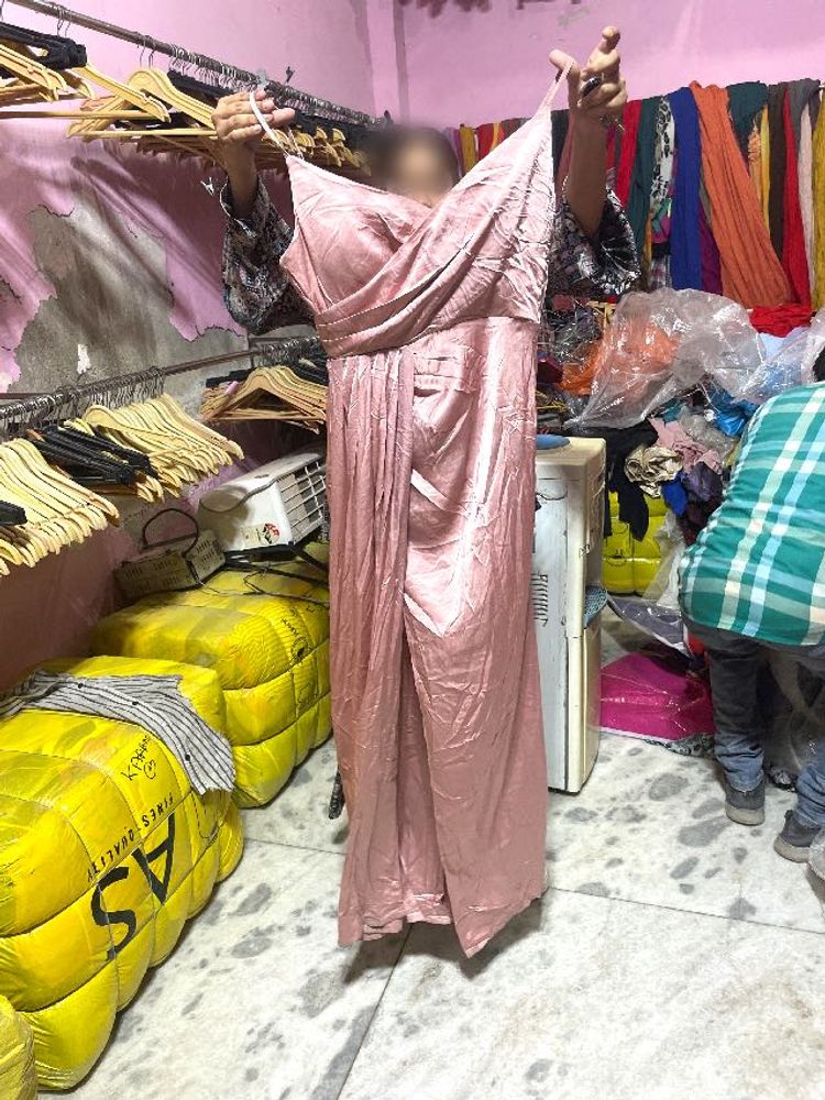 Elegant Pink Satin Wrap Dress