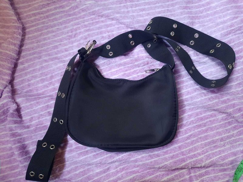 Black Shoulder Bag with Grommets