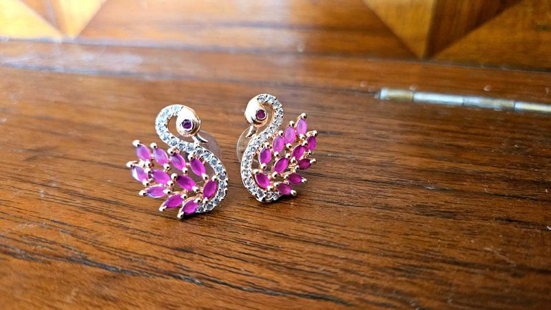 Swan Earrings with Pink Accents