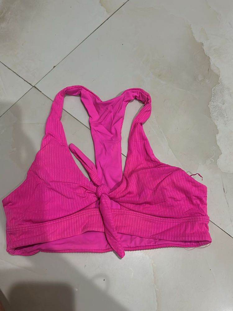 Bright Pink Ribbed Knot Bikini Top