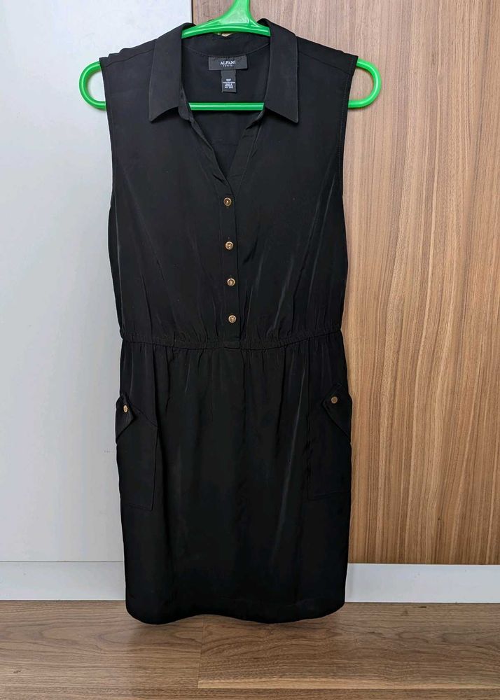 Sleeveless Black Shirt Dress with Pockets