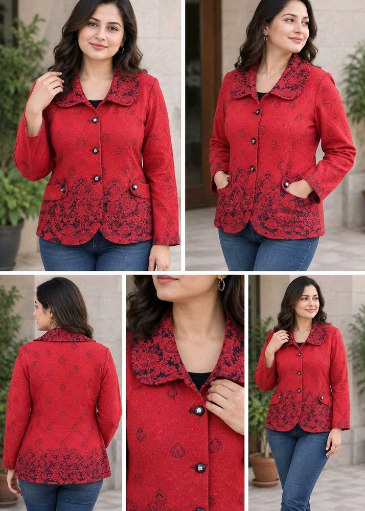 Vibrant Red Textured Blazer