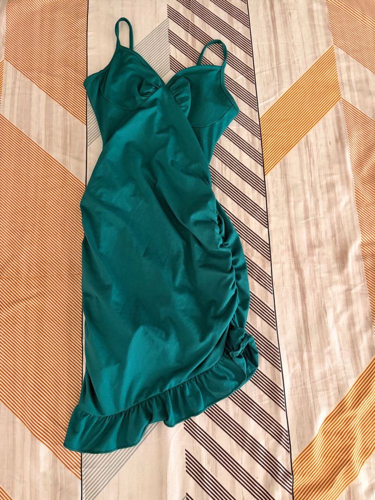 Elegant Teal Ruched Dress