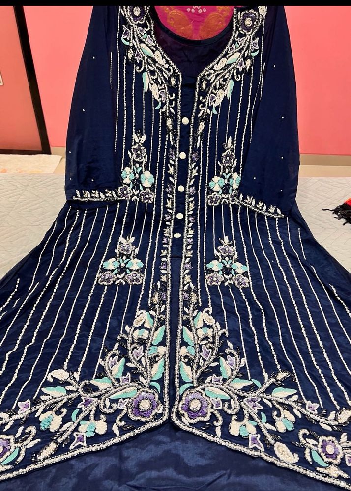 Embroidered Blue Kurta Set with Dupatta