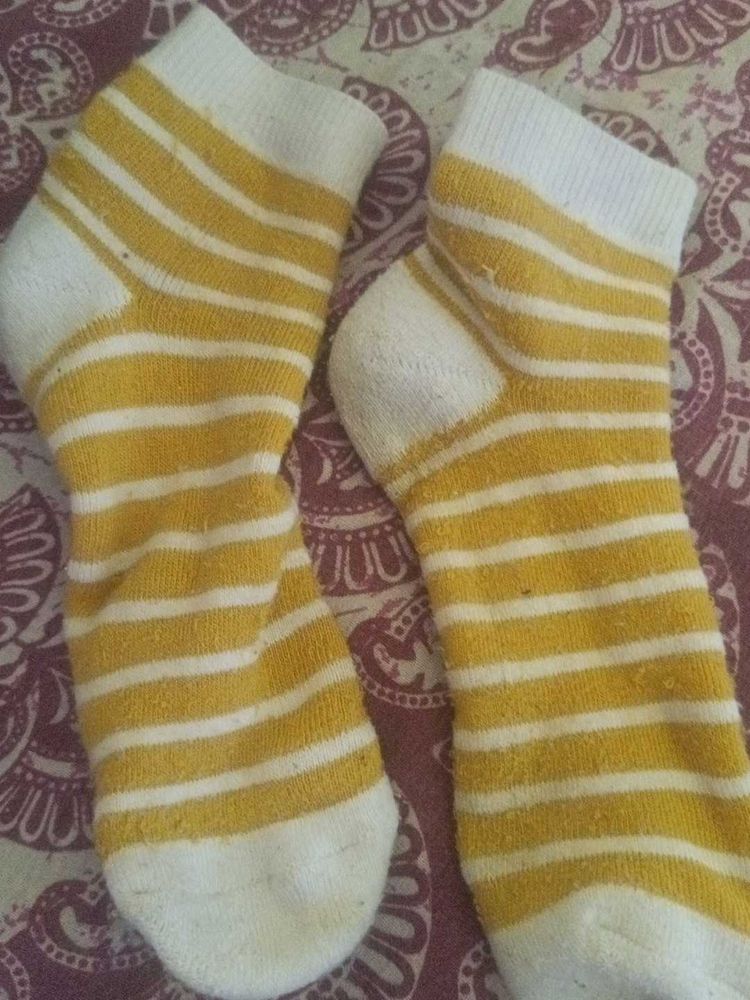 Striped Crew Socks - Yellow &amp; White