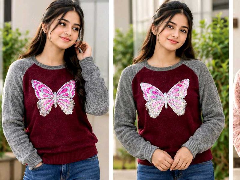 Burgundy Sweater with Butterfly Design