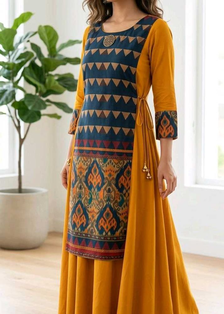 Boho Chic Kurti With Ikat Inspired Apron Overlay