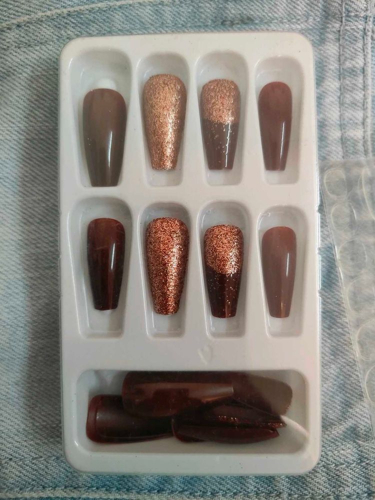 False Nail Set - Brown &amp; Glitter