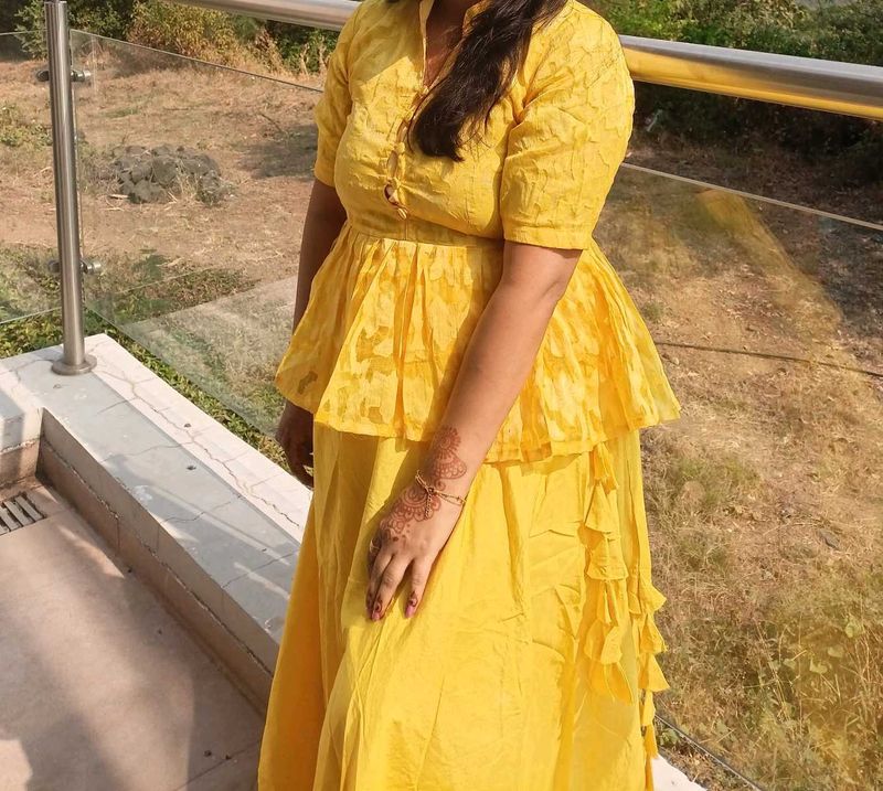 Yellow Peplum Style Two-Piece Dress