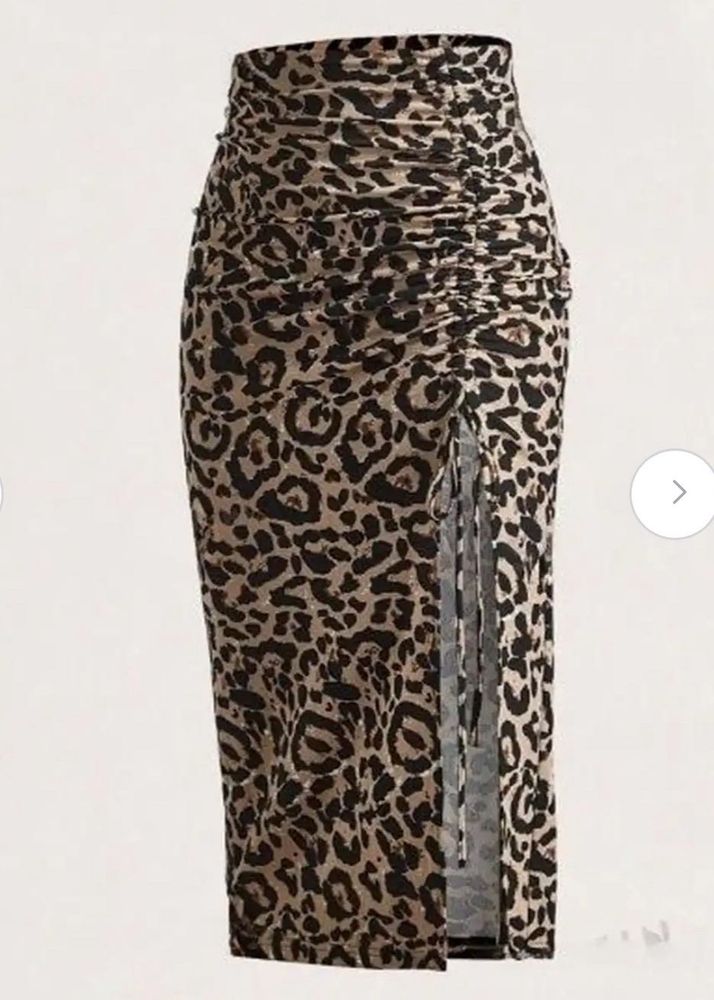 Leopard Print Pencil Skirt with a slit side.
