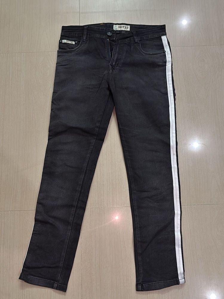 Men's Black Jeans with Side Stripe