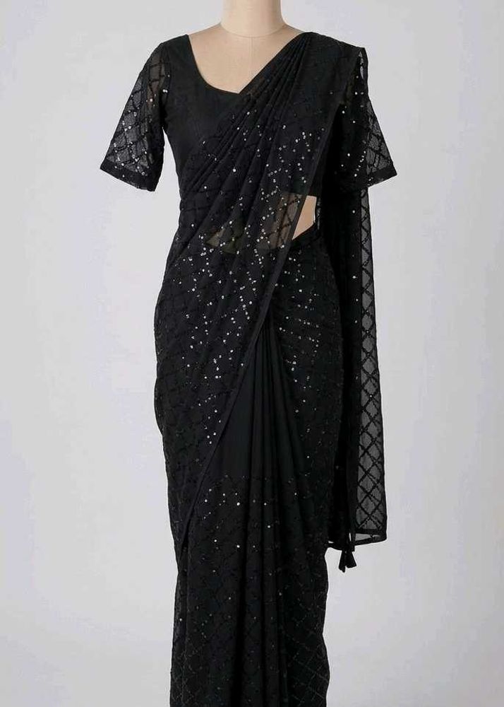 Elegant Black Sequined Ready to wear Saree