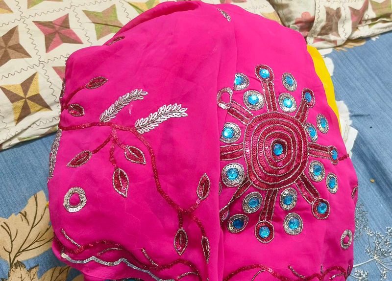 Vibrant Pink Embroidered Saree