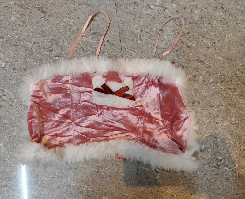 Kawaii Pink Fur Trim Crop Top