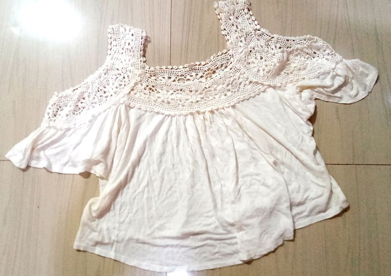 Beautiful Lace Work Cold Shoulder Top