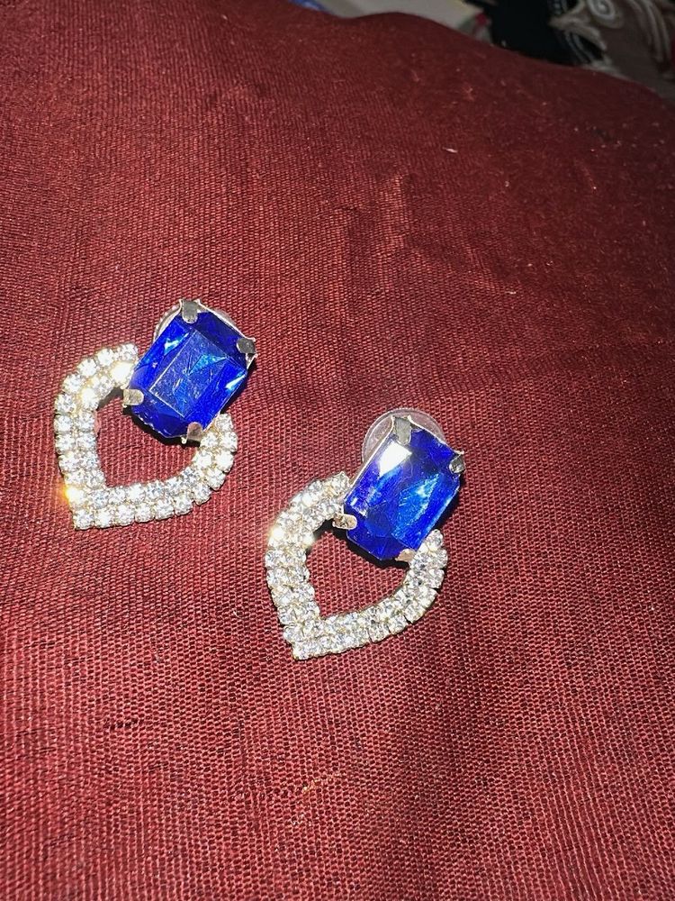 Sparkling Heart &amp; Blue Gem Earrings