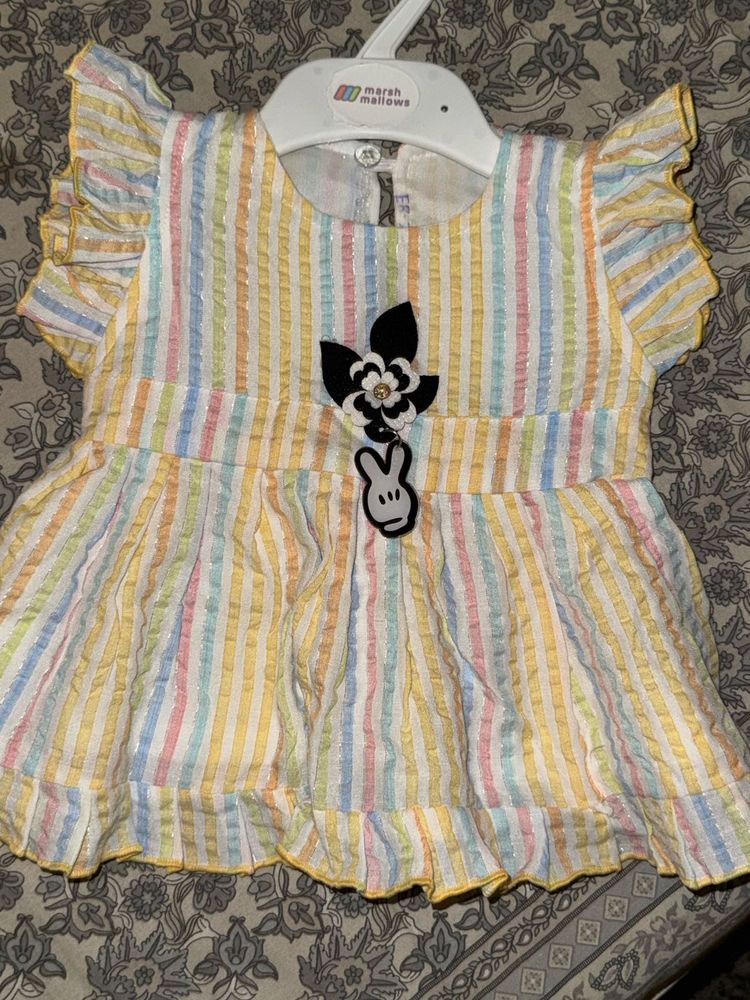 Adorable Striped Baby Dress with Mickey Detail