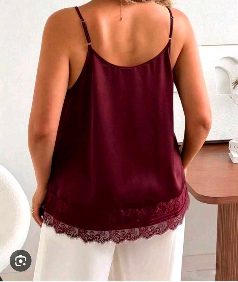 Maroon Lace Trim Cami Top