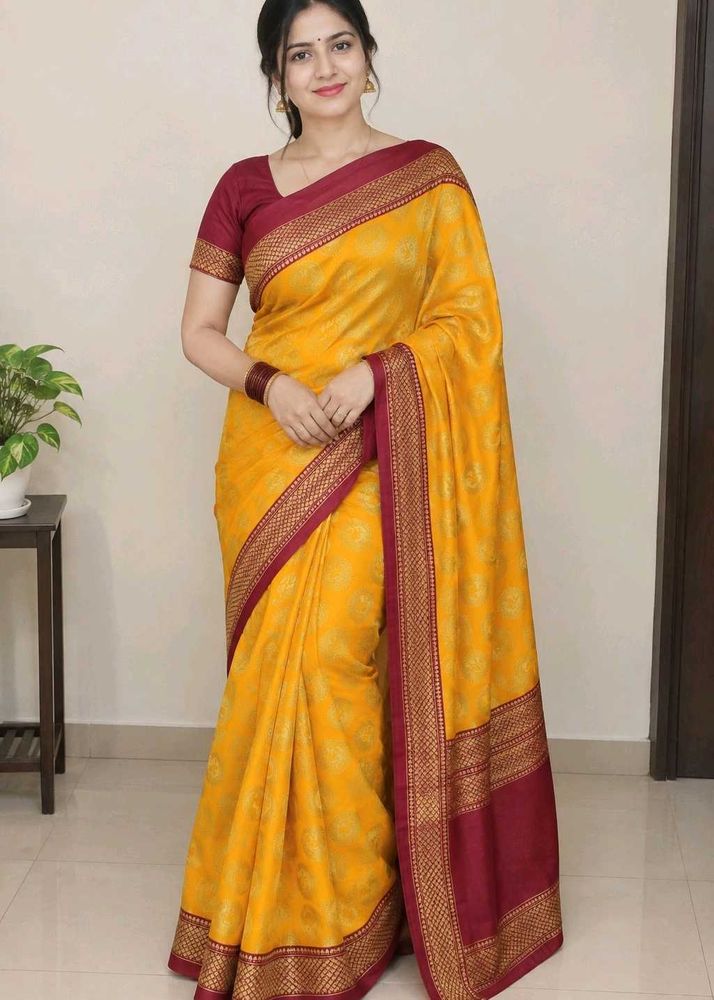 Vibrant Yellow Saree with Peacock Motif