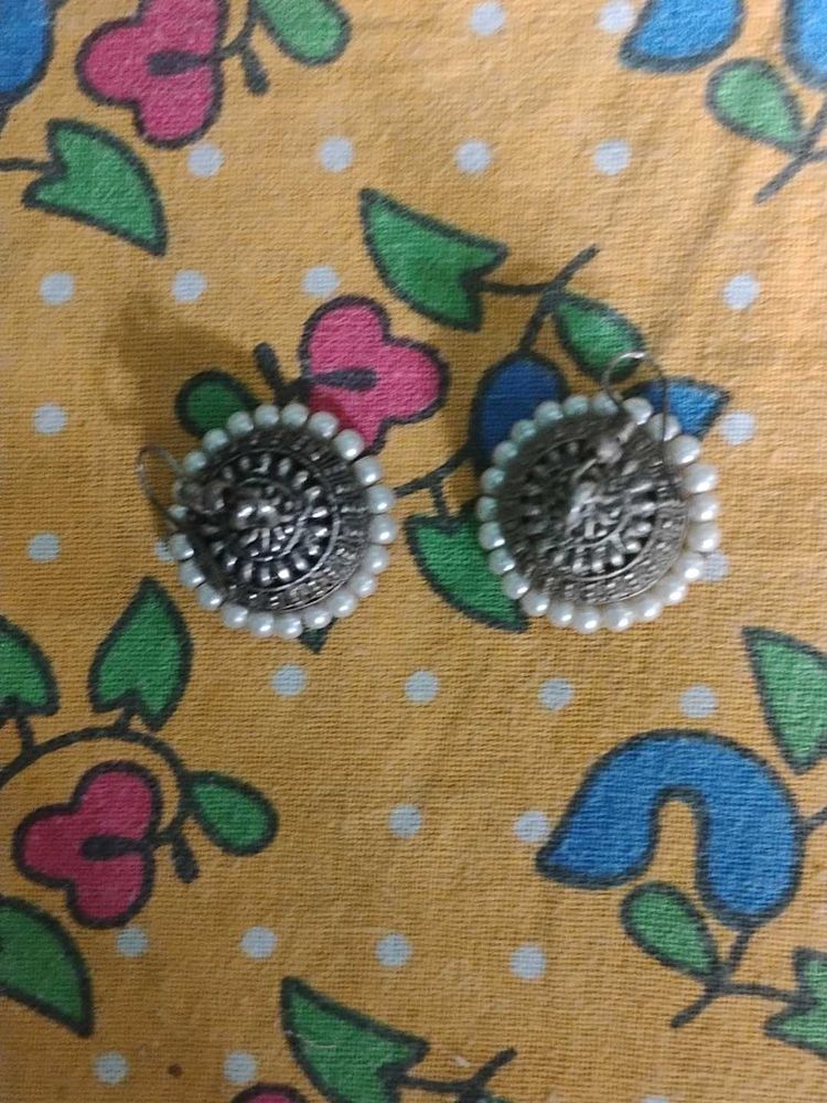 Elegant Oxidized Jhumka Earrings with Pearls