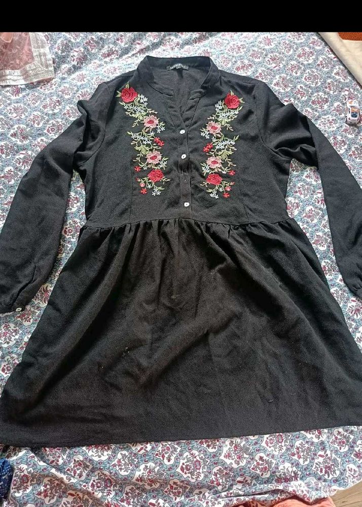 Black Embroidered Tunic Top and one kurta
