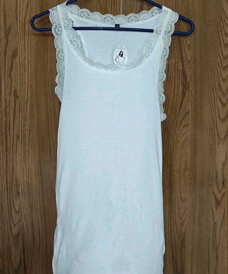 White Lace Trim Cami Top