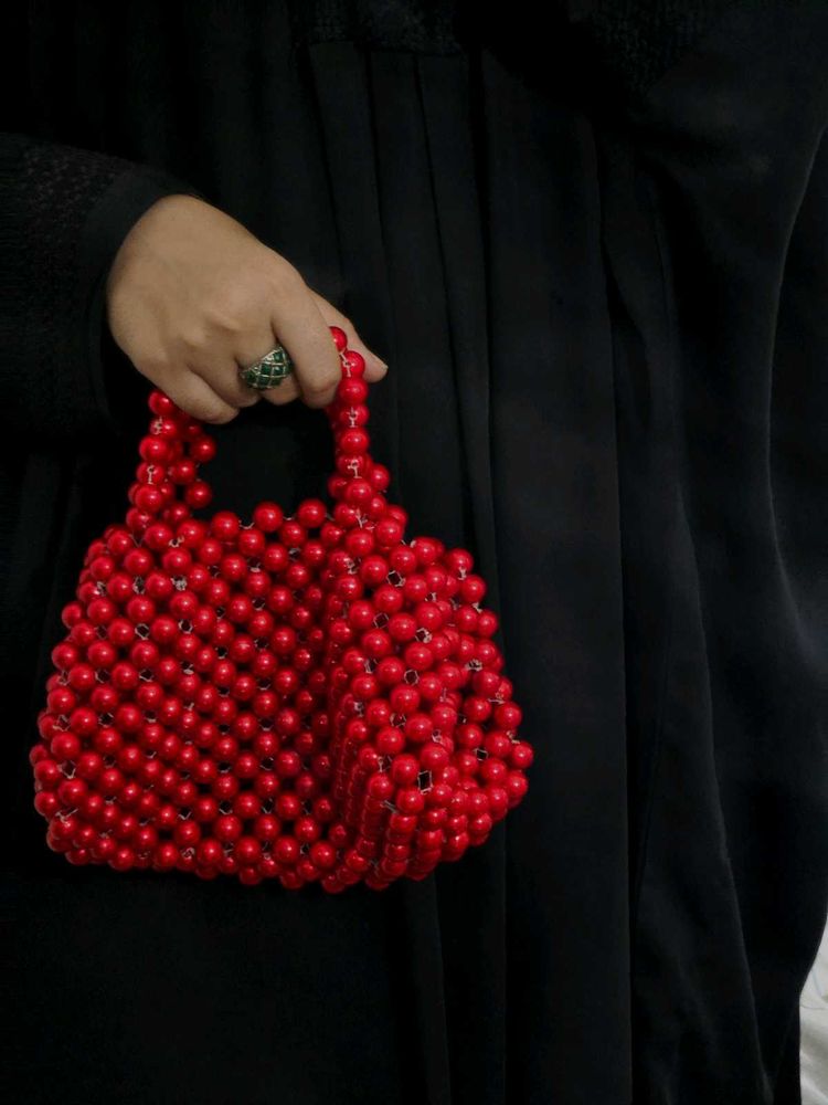 Chic Red Beaded Handbag