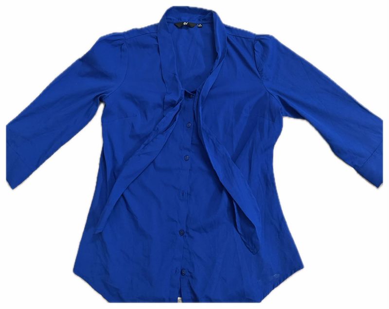 Royal Blue Tie-Up Detail Button-Up Shirt