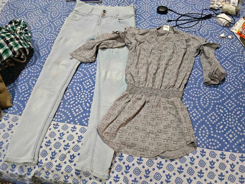 Light Wash Jeans and Printed Dress Set