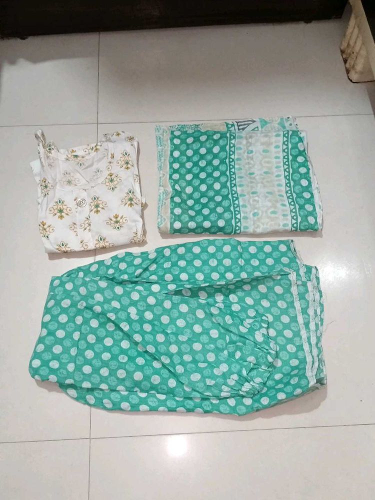 Green Polka Dot Kurta Set