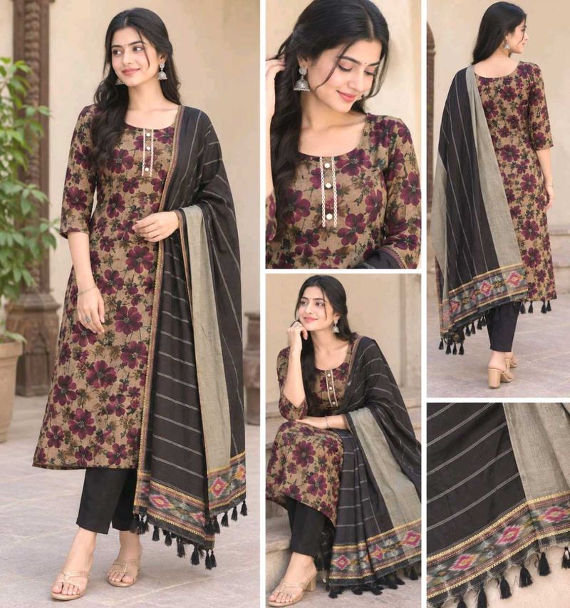 Floral Print Kurta Set with Dupatta