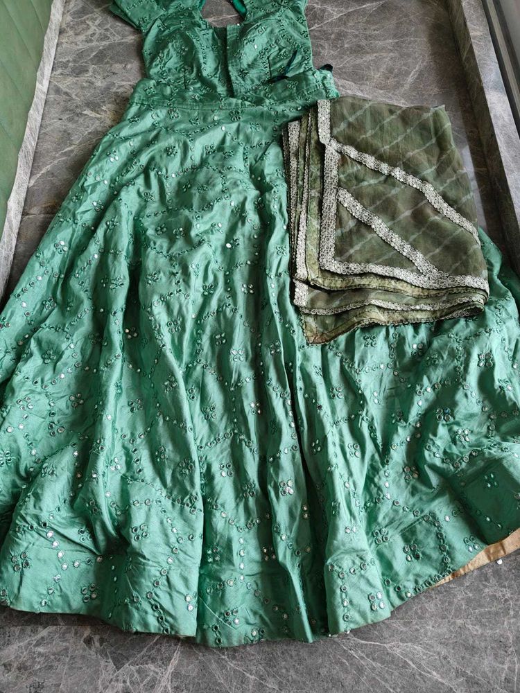 Elegant Green Mirror Work Lehenga Choli Set