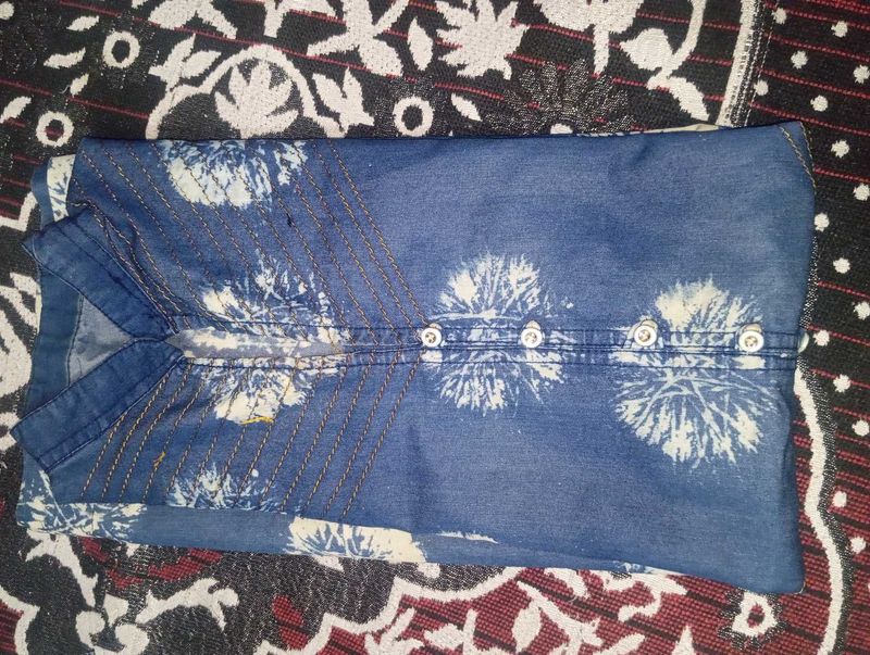 Denim Kurta with White Print