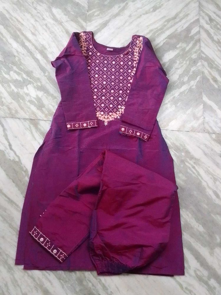 Embroidered Purple Kurta Set