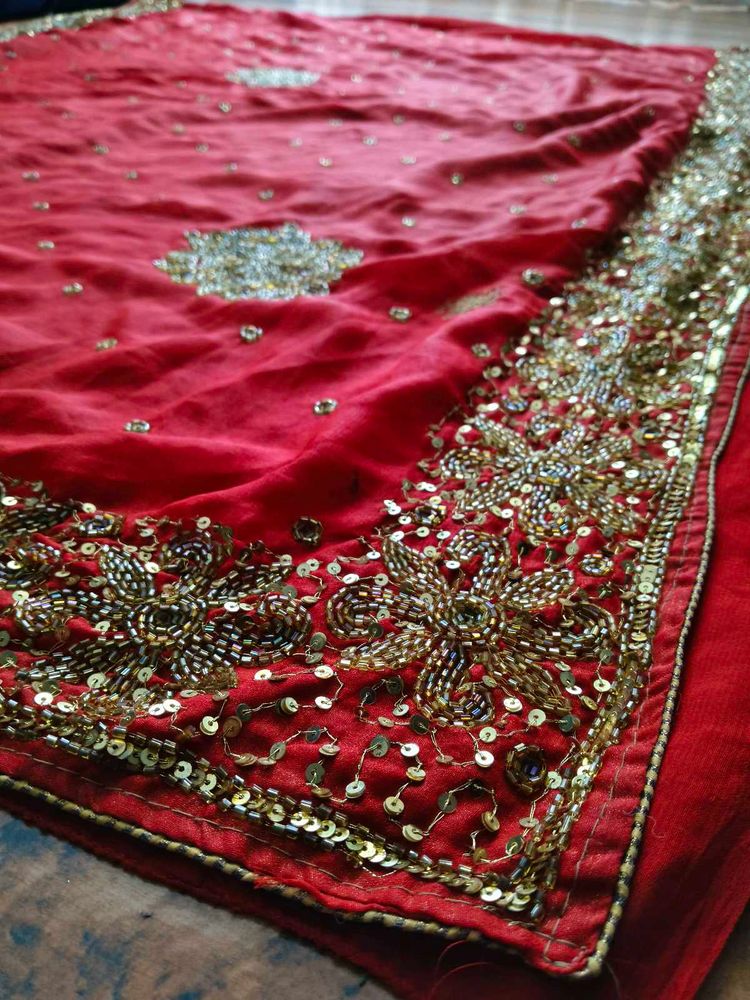 1Day sale!! Red cutdana heavy work Saree