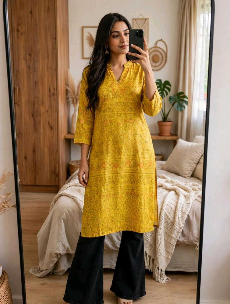 Beautiful Yellow Printed Kurta