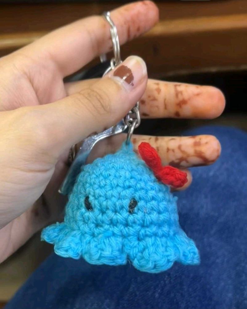 Handmade Blue Crochet Octopus Keychain