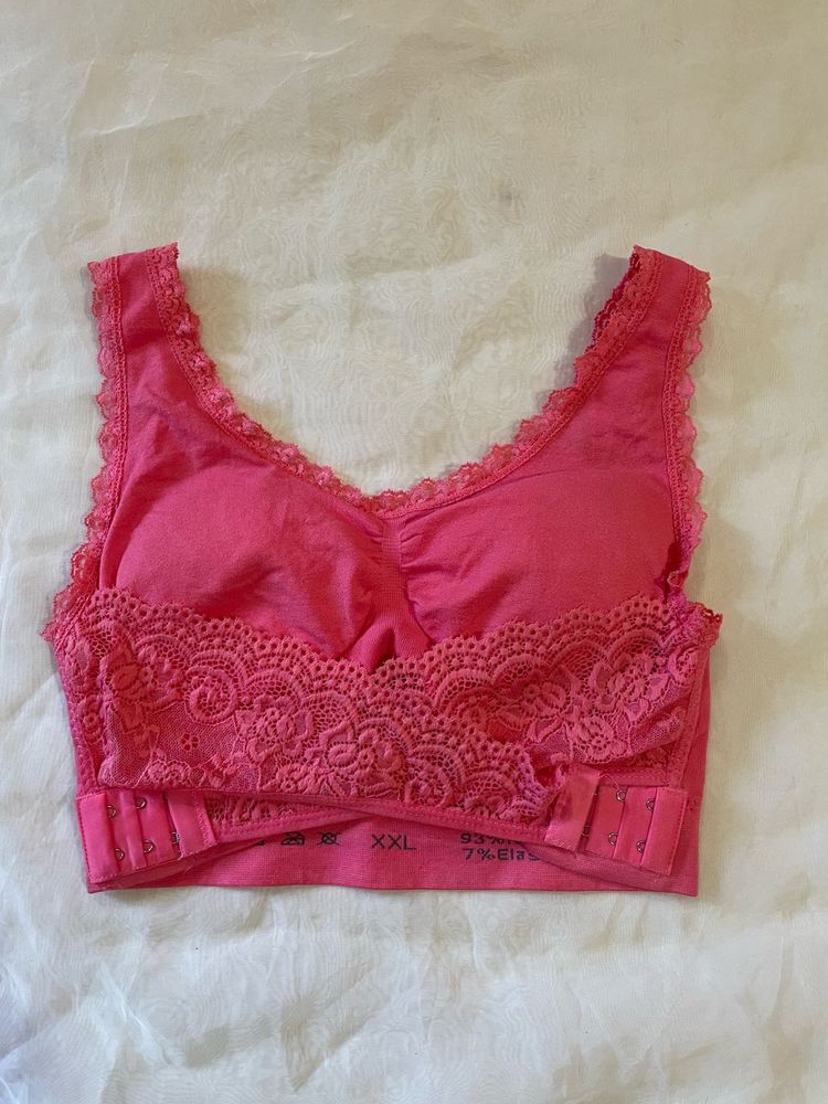 Pink Lace Trim Comfort Bra