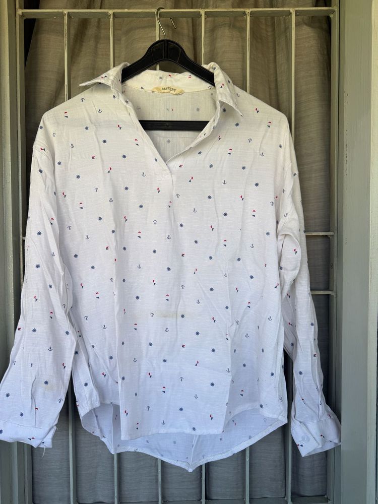 Cute Anchor Print Button-Up Shirt